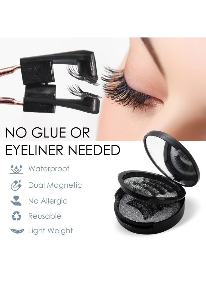 MARYA 8 Pairs Dual Magnetic Eyelashes No Glue No Eyeliner Needed, Reusable Natural Look 3D False Lashes Waterproof Fake Eyelash Set with Applicator Easy Wear Remove (Black) - Image 2